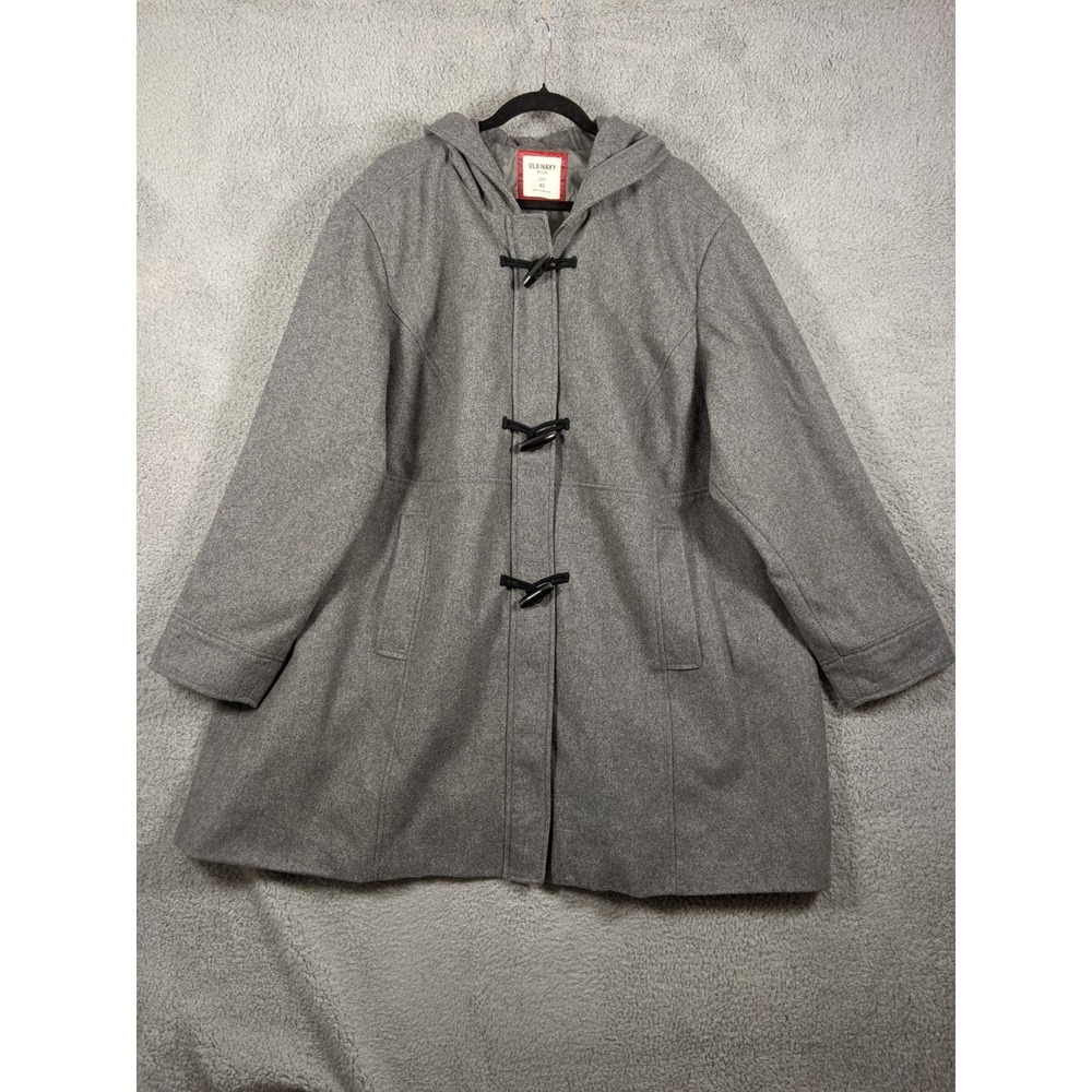 Old Navy Duffle Coat Womens 4X Plus Gray Wool Blend Hooded Outdoor Wear Neutral